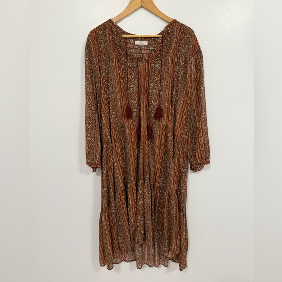 Doen Normandy Dress Earth Mandevilla Vine Floral Paisley L - Picture 6 of 16